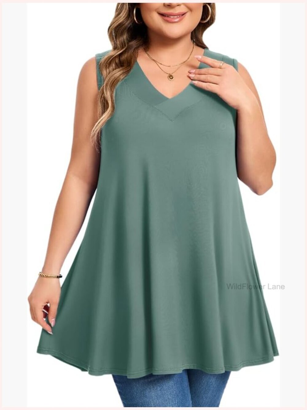 Plus Size Sleeveless V-Neck Swing Tank Top for Leggings